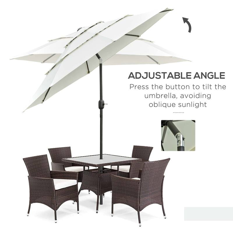 Outsunny 9FT 3 Tiers Patio Umbrella Outdoor Market Umbrella with Crank, Push Button Tilt for Deck, Backyard and Lawn