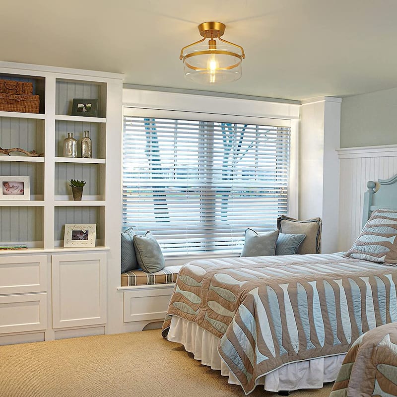 1-Light Dimmable Semi-Flush Mount with Clear Glass Shade for Bedroom Foyer