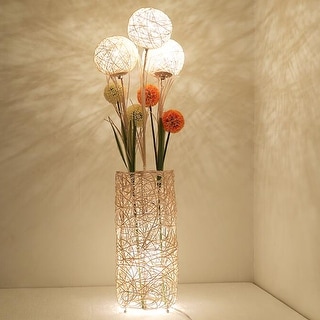 Floor Lamp Pastoral with Hand-Woven Flower Rattan Art Lamp