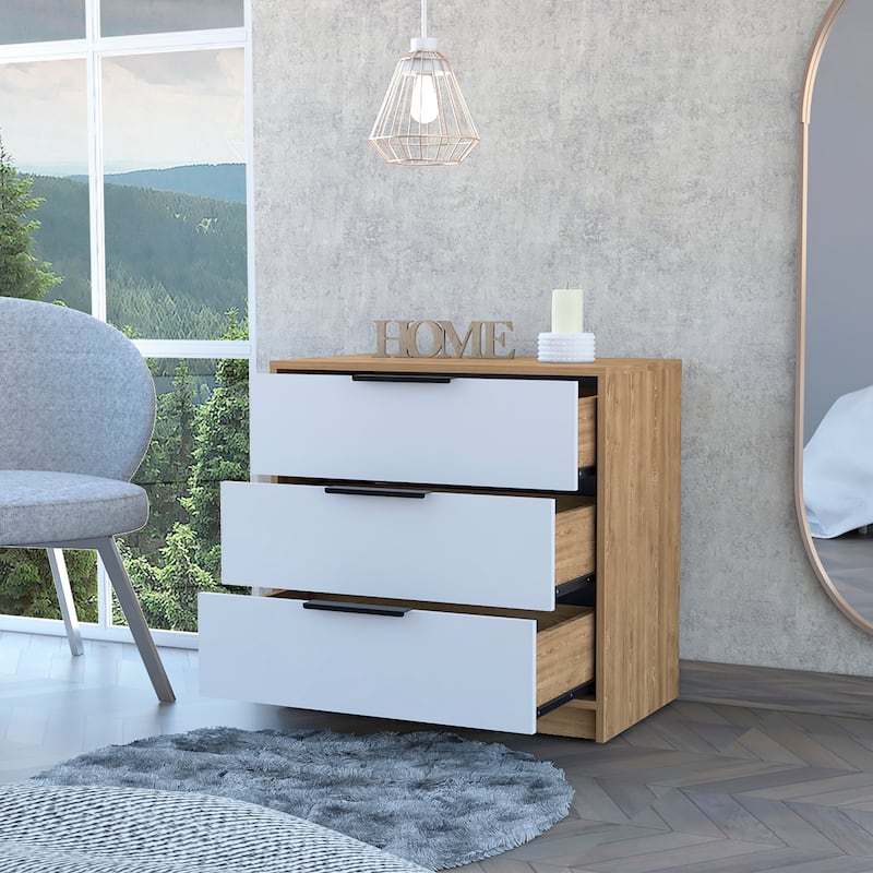 3 Drawers Dresser with Superior Top, White / Pine Finish