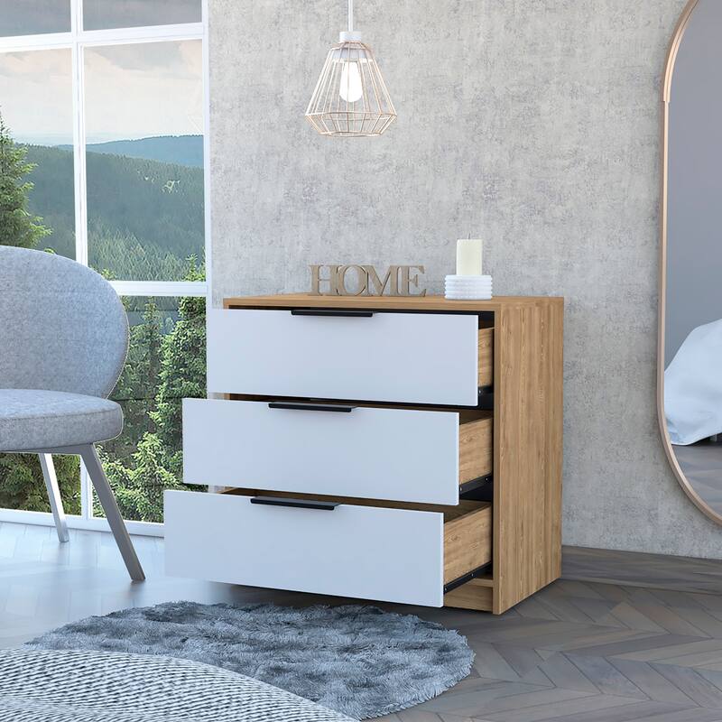 FM Furniture Washington 3 Drawer Dresser with Metal Handles
