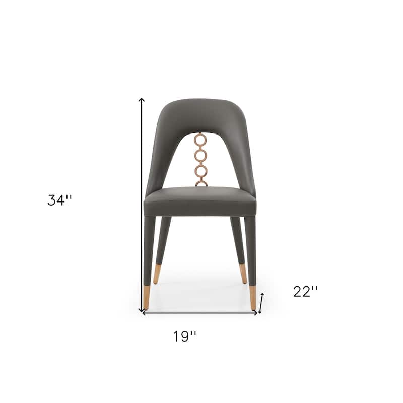 HomeRoots Set of Two Gray Faux Leather Dining Side Chairs With Rose Gold Accents
