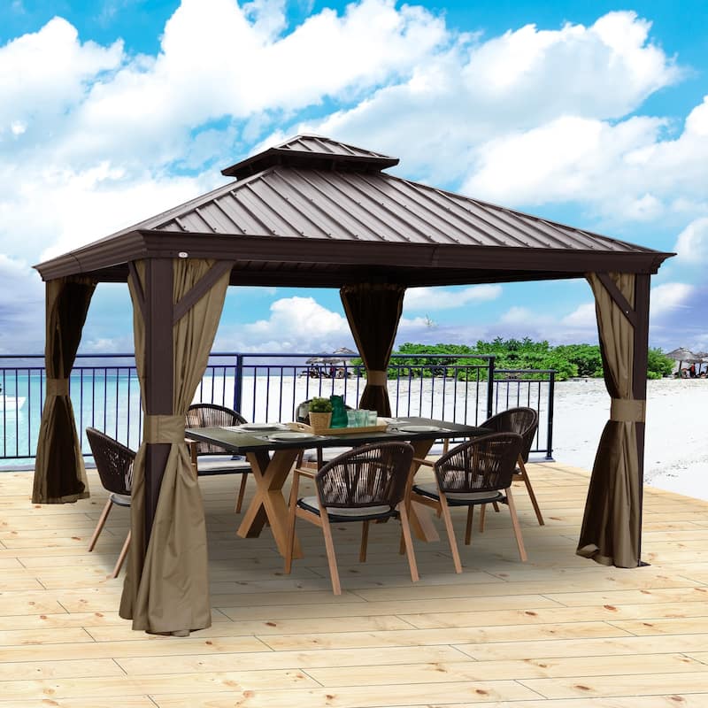 Kozyard Alexander 12x12-foot Hardtop Gazebo with a Mosquito Net - Dark Brown