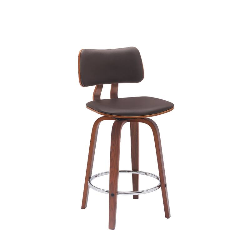 Faux Leather Armless Counter Height Bar Chair with Wood Frame, Swivel and Footrest - Brown And Wood Brown  26"