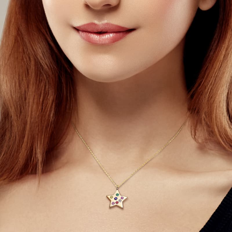 Miadora Multi-Color Gemstone Star Necklace in Yellow Plated Sterling Silver
