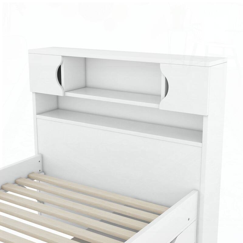 Captain Platform Bed Frame with Storage Bookcases and Shelves