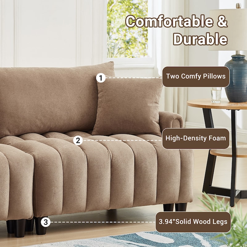 Futon Loveseat Couch Convertible into Sleeper Sofa Bed with Hidden Storage and Adjustable Backrest, Modern Loveseat Sleeper