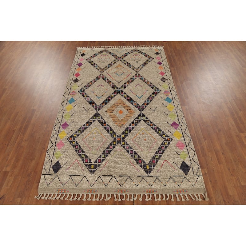 Geometric Moroccan Oriental Area Rug Handmade Wool Carpet - 5'10"x 9'11"