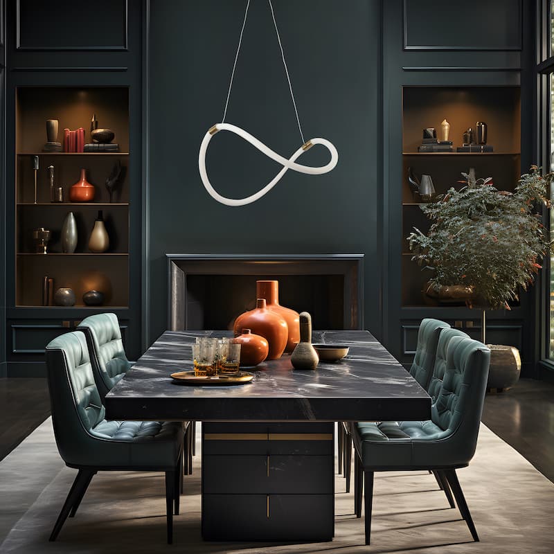 21.5-inch Modern Integrated LED Chandelier White Gold Pendant Light for Dining Room - 21.5" D x 40" H