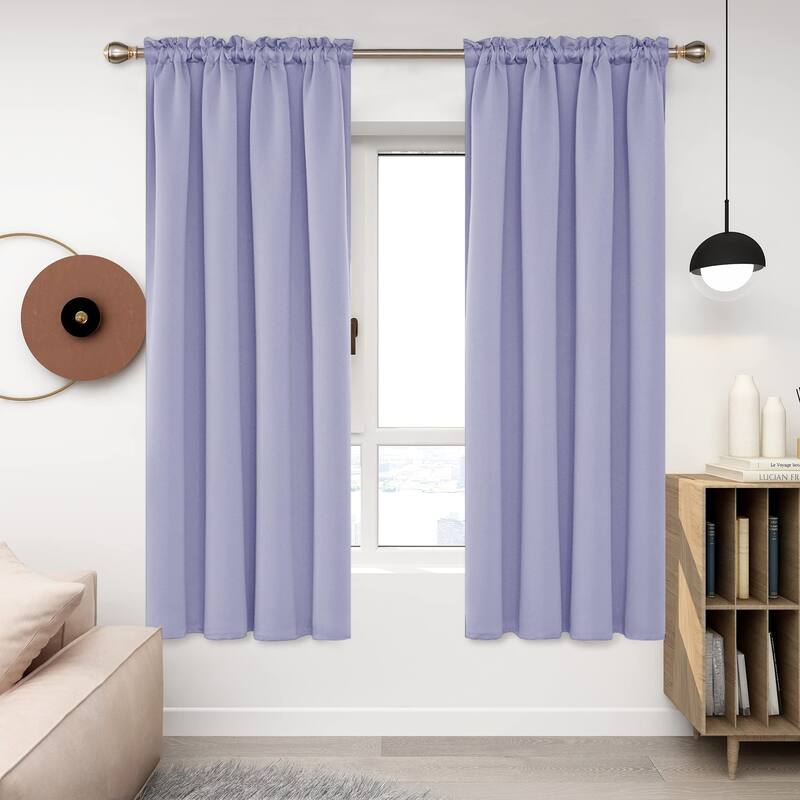 Deconovo Solid Rod Pocket Curtain Panel Pair, Set of 4 Panels - 38x63 Inch - Light Purple