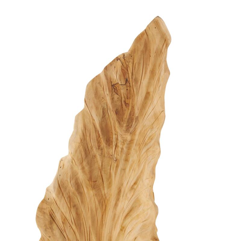 Teak Wood Leaf Live Edge Floor Sculpture with Tree Stump Base - Brown - Roche River Decor - 10"W x 9"L x 46"H