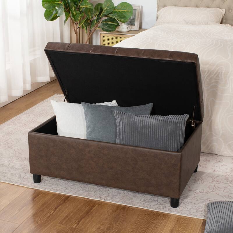 Adeco 35" Tufted Rectangular Storage Ottoman Bench