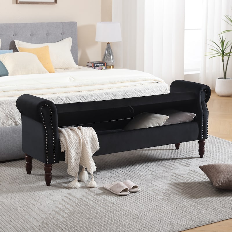 HOMYKA 66.9" Tufted Storage Bench with Rolled Arms Ottoman Long Bench