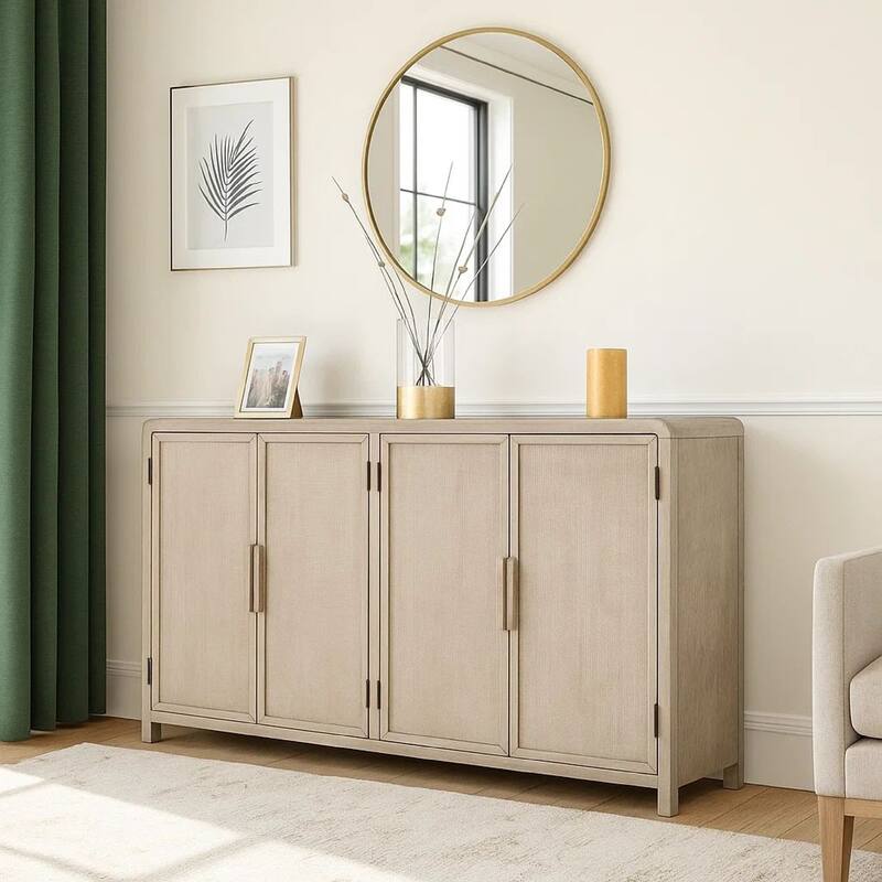 60 Inches 3 Drawer Wooden Server with 3 Doors, Brown