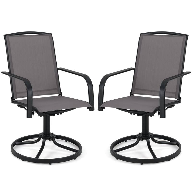 Gymax Patio Swivel Chairs Set of 2 w/ High Back & Round Metal Base for - Grey