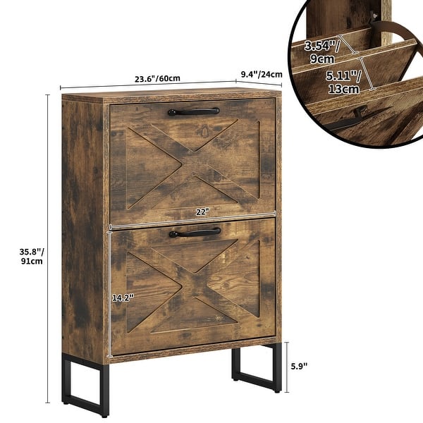 dimension image slide 1 of 3, Moasis Shoe Storage Cabinet with 2 Flip Drawers Narrow Shoes Rack Organizer