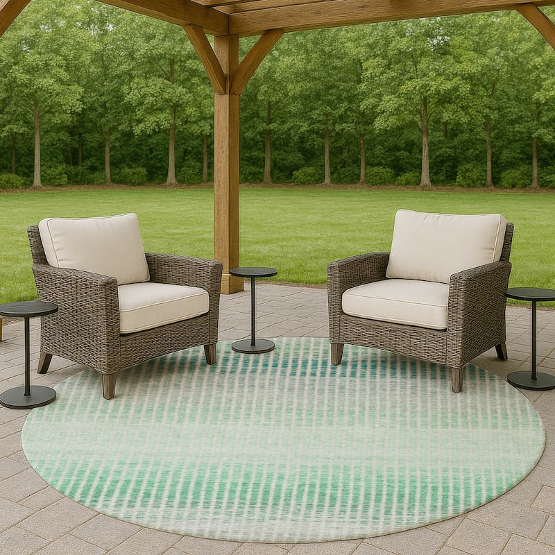 Machine Washable Indoor/ Outdoor Contemporary Stripes Chantille Rug - Turquoise - 8' x 8'