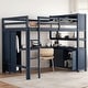 preview thumbnail 2 of 8, Full Size Wood Loft Kids Bed with Cabinet, Bookshelf, Desk, Adjustable Wardrobe & Safety Features, Space-Saving, Dark Blue