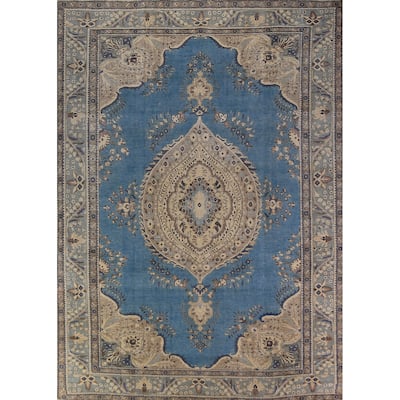 Blue Tabriz Persian Area Rug Handmade Traditional Wool Carpet - 9'7"x 12'3"