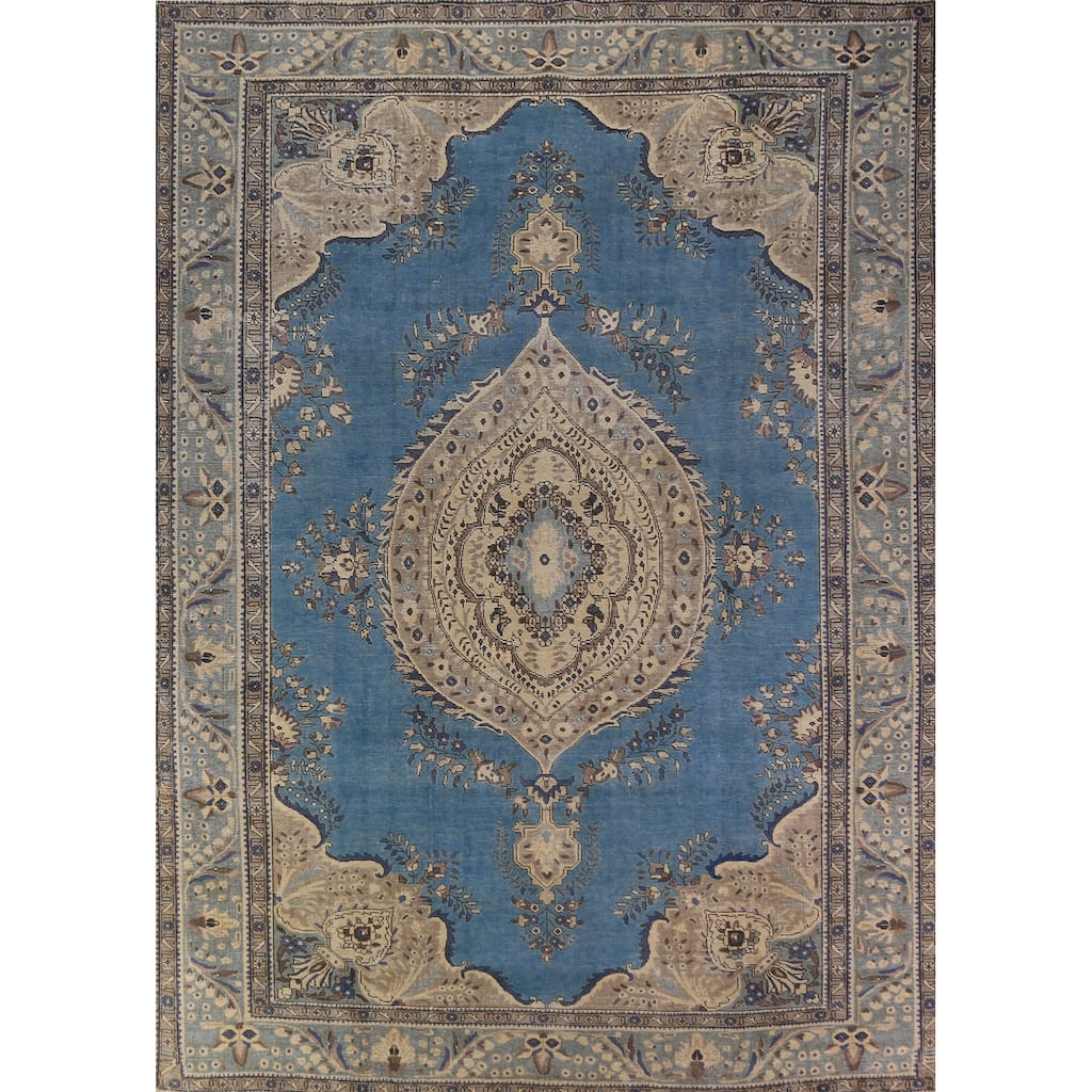 Blue Tabriz Persian Area Rug Handmade Traditional Wool Carpet - 9'7"x 12'3"
