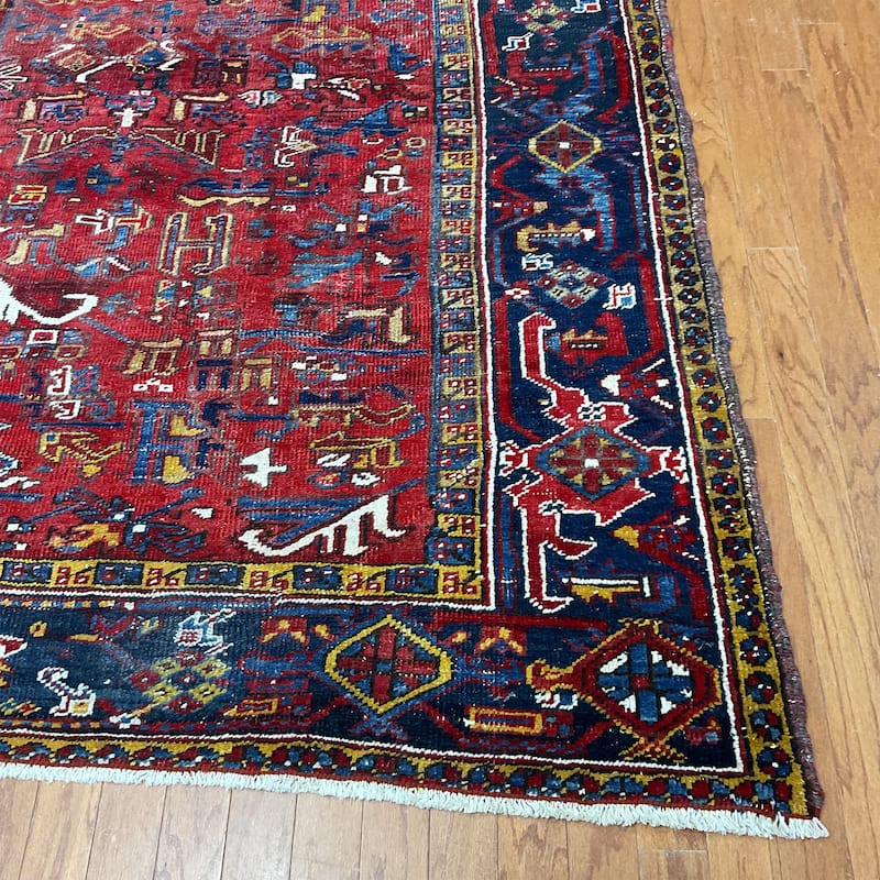 HERAT ORIENTAL Handmade 1920s Antique Heriz Wool Rug - 7'11" x 11'6"