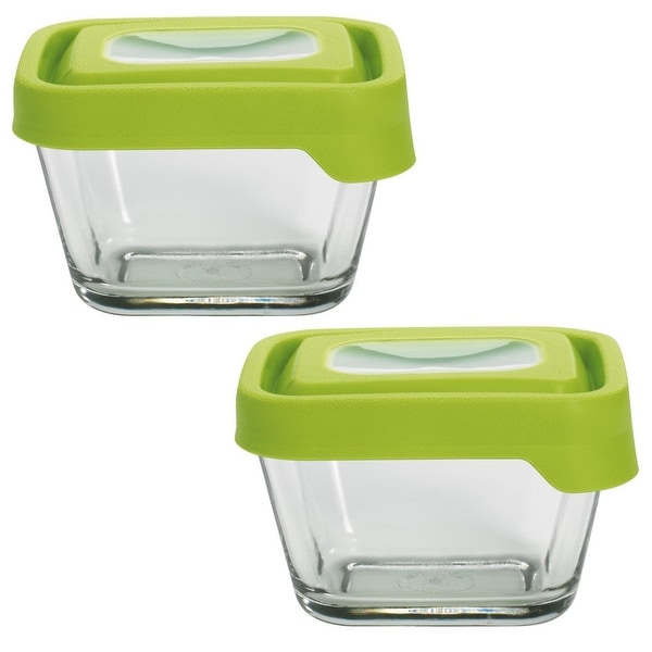 Anchor Hocking 1 7/8-Cup Rectangular Food Storage Containers with Green TrueSeal Airtight Lids, Set of 2