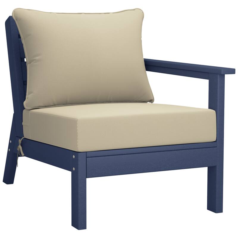 Birchwood All Weather HDPE Outdoor Patio Deep Seating Navy Blue Right Arm Facing Chair With Cushions (1-Piece)