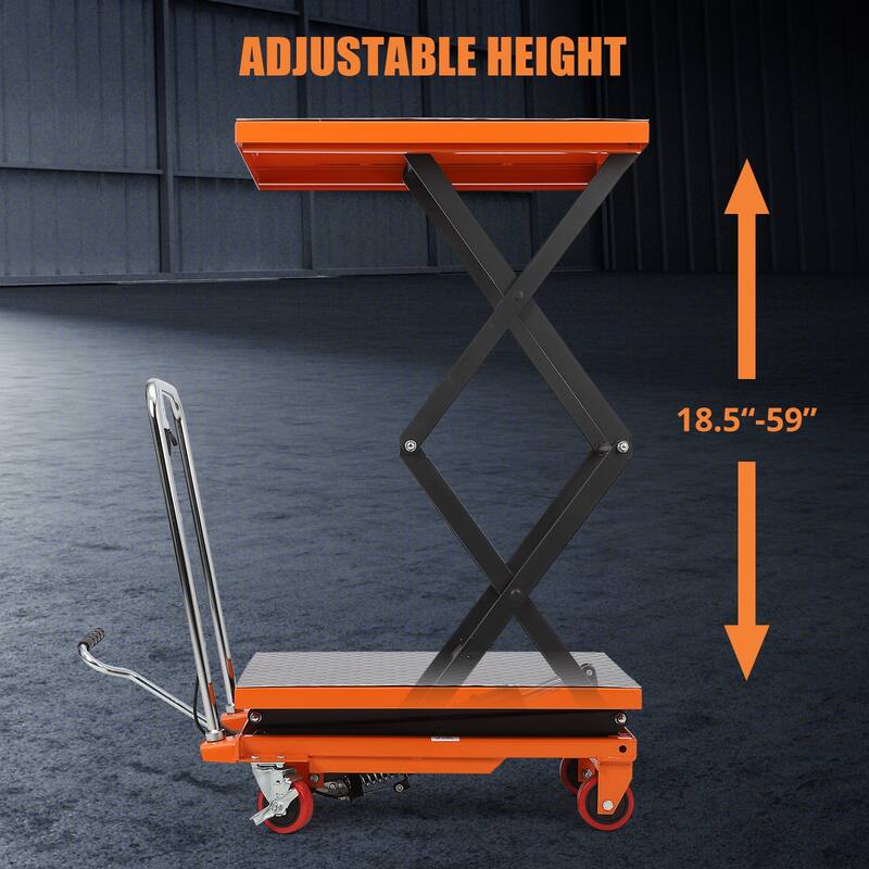 330lbs Hydraulic Lift Table Cart Double Scissor with 4 Wheels - N/A