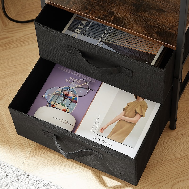 End Table with Charging Station, Nightstand with USB Port, Outlet and ...