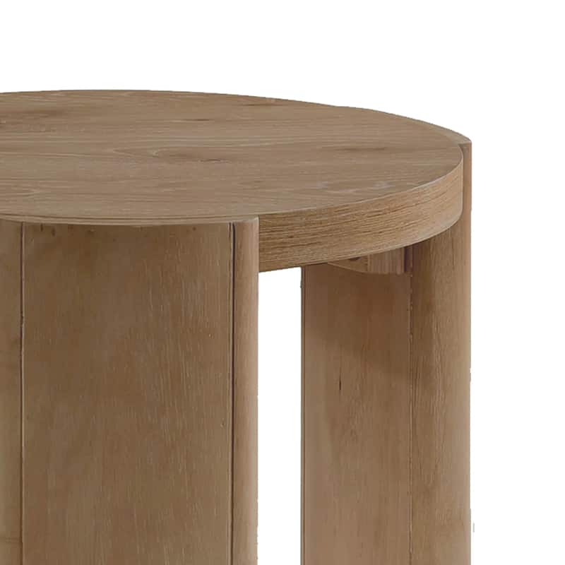 Timore End Table, Round 20 Inch Oak Brown Wood Top, Plinth Base