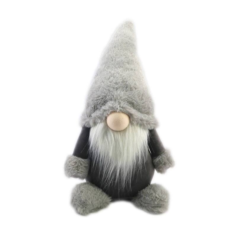 Plush Fuzzy Hat Gnome Christmas Figurine - 17.75" - Gray and Black