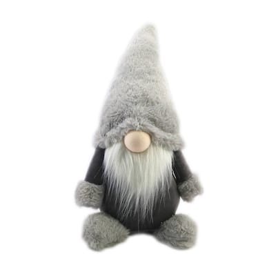 Plush Fuzzy Hat Gnome Christmas Figurine - 17.75" - Gray and Black