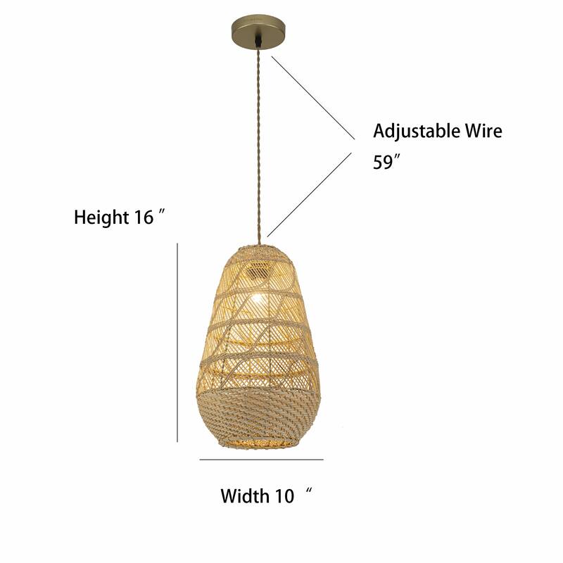 Kai 1-Light Rattan Pendant, Coastal Boho Japandi - Handwoven - 10" Wide