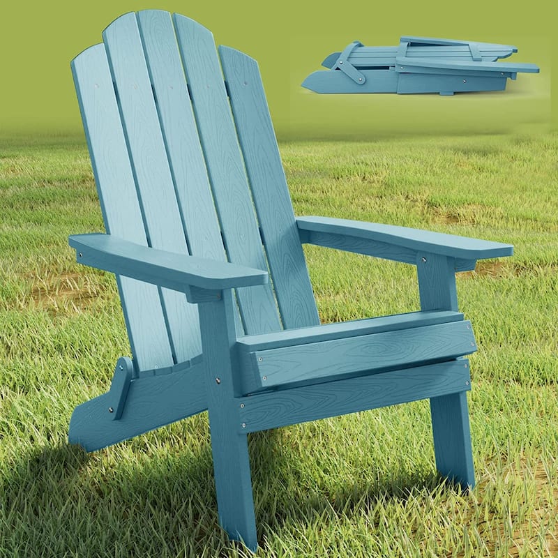 Folding Adirondack Chair Weather resistant Outdoor Garden Patio Chair by WINSOON - Baby Blue