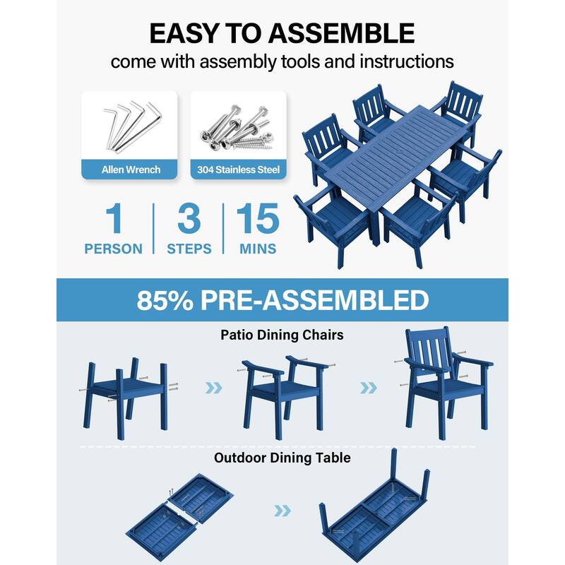 WINSOON 7-Piece HIPS All Weather Outdoor Patio Dining Sets with Umbrella Hole& Aluminum Frame,1-Table 6-Chairs
