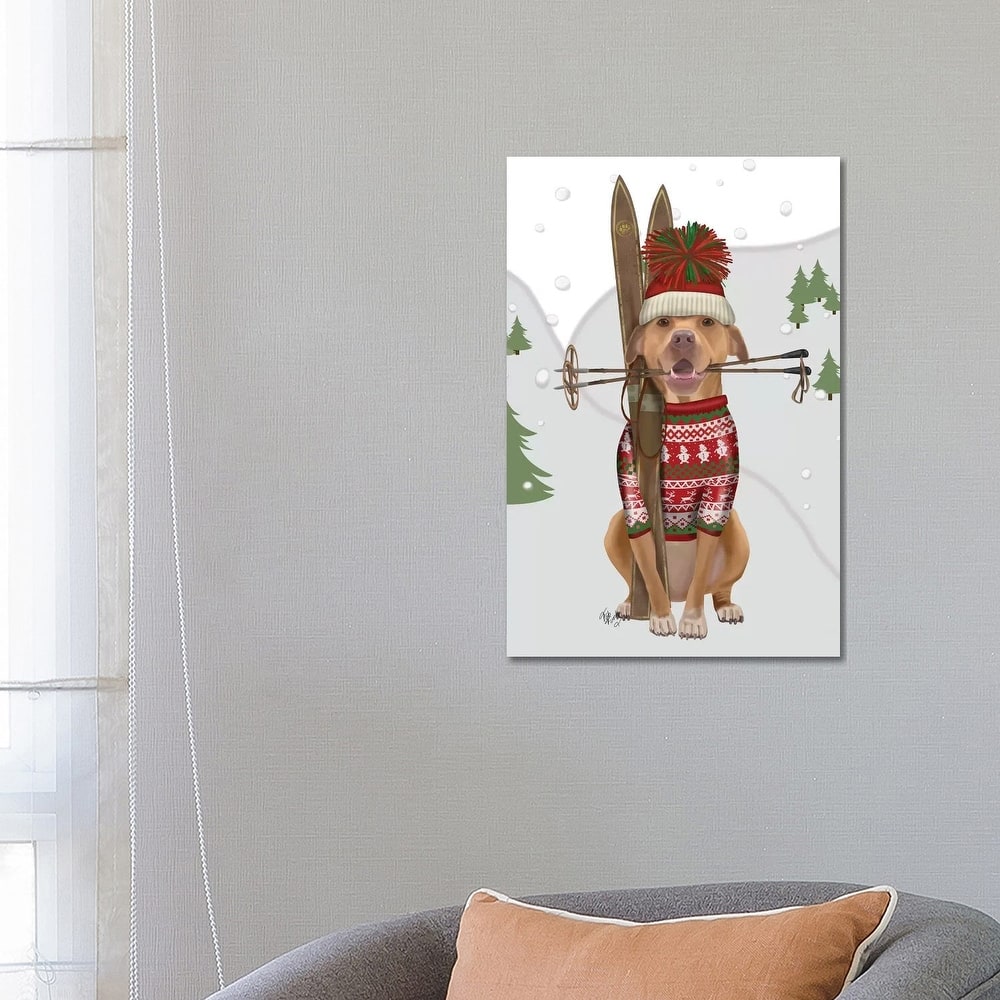 iCanvas "Pitbull Skiing" by Fab Funky Canvas Print