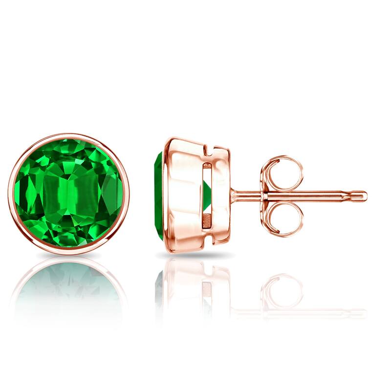Auriya 14k Gold Lab Grown Gemstone Green Emerald Stud Earrings Round 0.25 to 5.00 ct. tw. Bezel Push-Back - 4.50ct tgw. - Rose