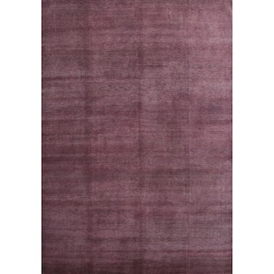 Hand Knotted Oriental 100% Wool Carpet Modern Solid Purples Gabbeh Area Rug - 12' 0'' X 8' 10''