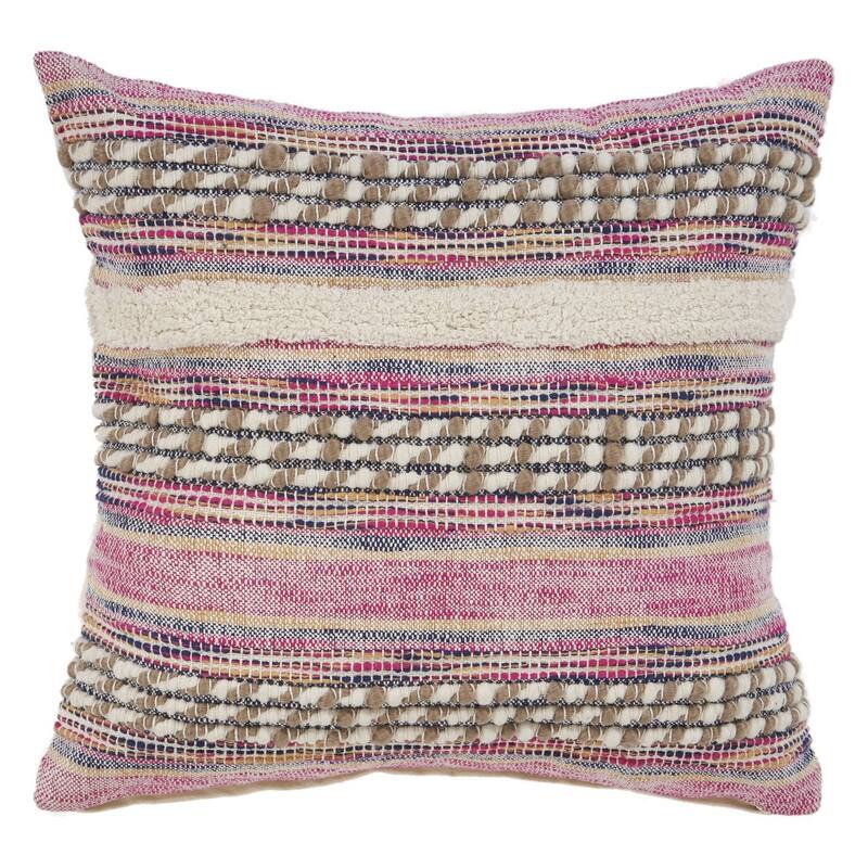HomeRoots 18" X 18" Pink and Ivory Striped Cotton Blend Zippered Pillow