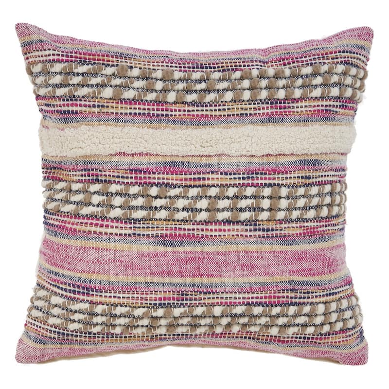 Set of Two Pink Striped Cotton Throw Pillow With Fringe