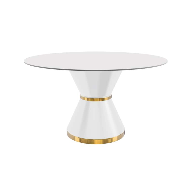 Round Dining Table with a Glass/Stone Tabletop in Qorvus Series by LeisureMod - 60" Wide - Solid White