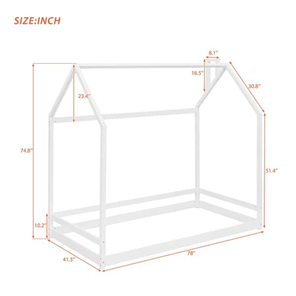 dimension image slide 1 of 4, Twin Solid Wood Bed with House Design & Guardrails - Safe & Fun