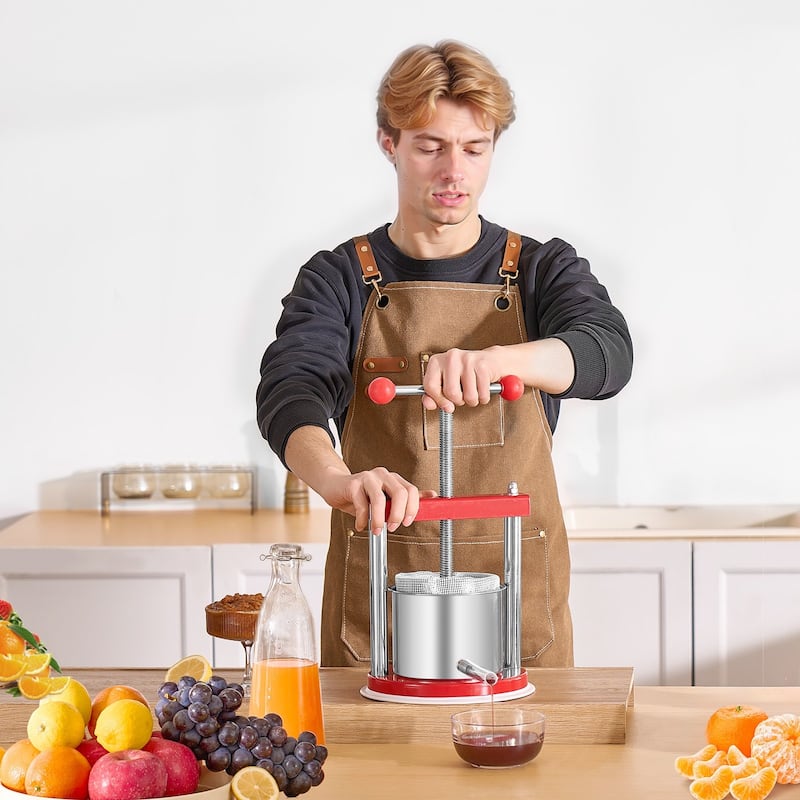 1.65L Stainless Steel Fruit & Wine Press Manual Juicer for Fresh Juice Wine and Olive Oil - 220x325 mm,