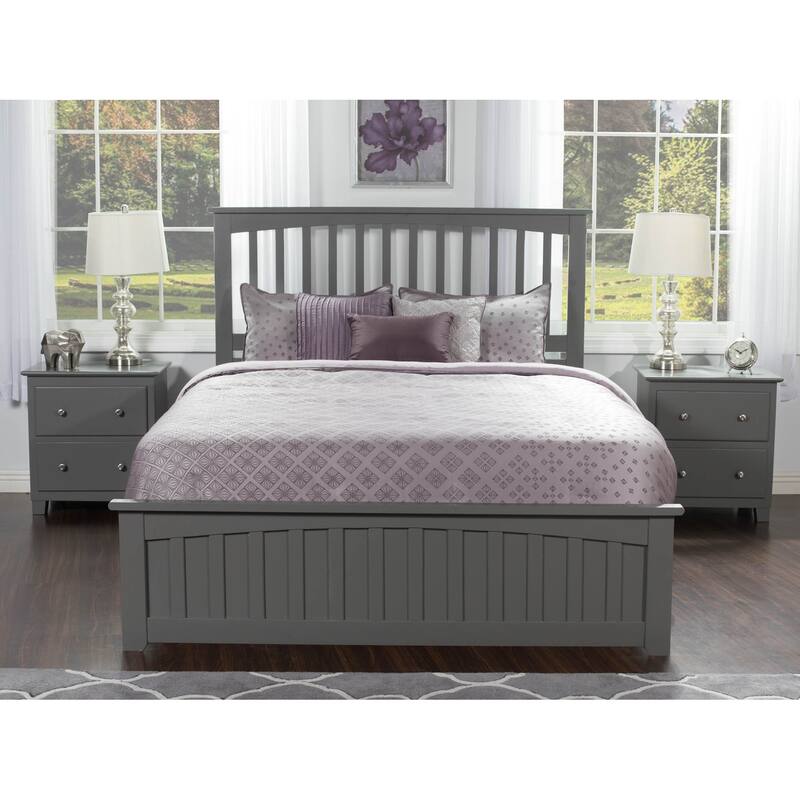 Mission Queen Platform Bed with Matching Foot Board with 2 Urban Bed Drawers in Grey