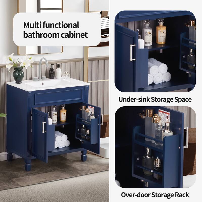 Modern 30" Freestanding Bathroom Vanity Cabinet Wood Frame with Ceramic Sink and Soft-Close Storage