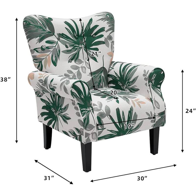 Erommy Wing back Arm Chair, Upholstered Fabric High Back Chair with Wood Legs