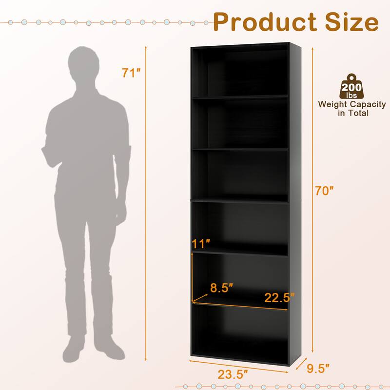 Gymax 2PCS 70'' all 6-Tier Bookcase w/ 6 Open Shelves Anti-Toppling