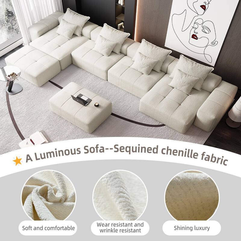 Oversized Modular Chenille 6-Seat Sectional Sofa with Cushions and 8 Pillows for Living Room