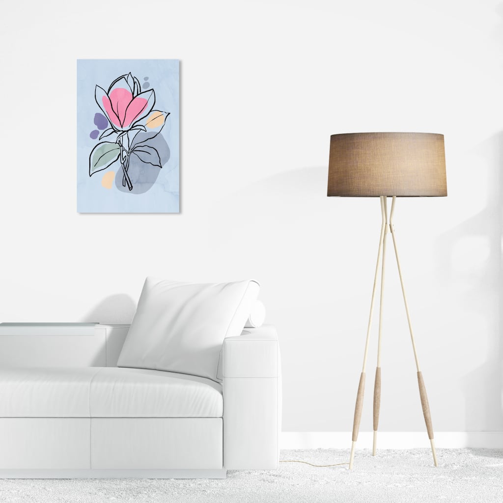 Wynwood Studio Canvas Floral and Botanical Flowers in Bloom Blue Pink and Yellow Modern & Contemporary Wall Art Canvas Print