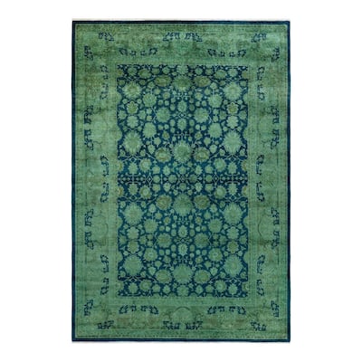 Overton Hand Knotted Wool Vintage Inspired Modern Contemporary Overdyed Green Area Rug - 6' 2" x 9' 2"